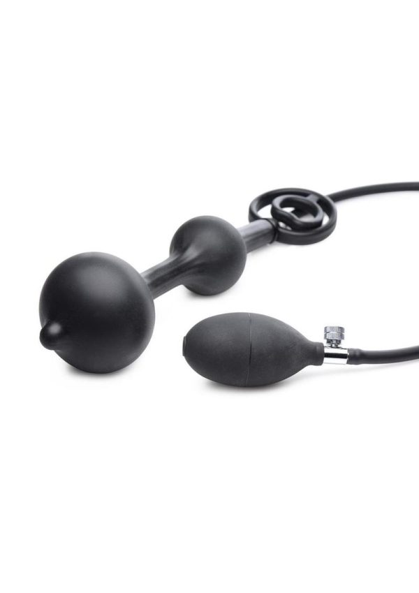 Master Series Devil`s Rattle Inflatable Silicone Plug with Cock Ring - Black