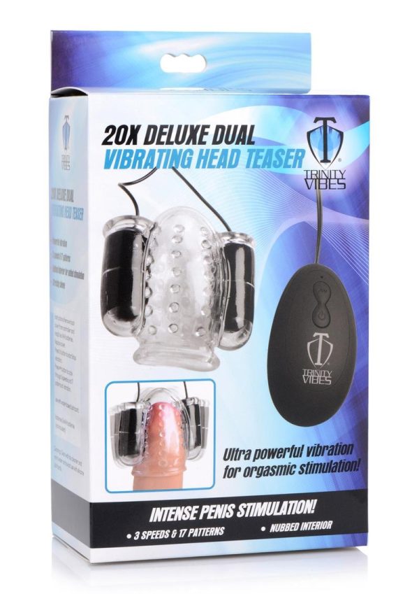 Trinity Men Twin Bullet Penis Head Teaser with Wired Remote Control - Clear