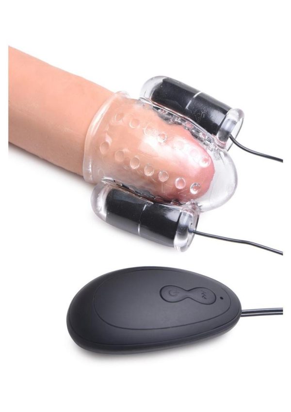 Trinity Men Twin Bullet Penis Head Teaser with Wired Remote Control - Clear