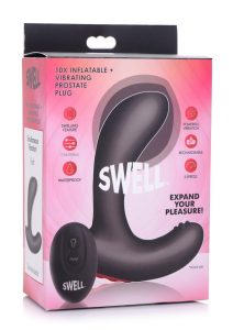 Swell 10x Inflatable Vibrating Silicone Rechargeable Prostate Plug with Remote Control - Black