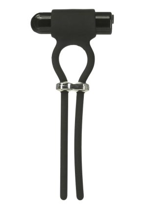 PowerBullet Bolo Bullet Silicone Rechargeable Cock Tie - Black/Silver