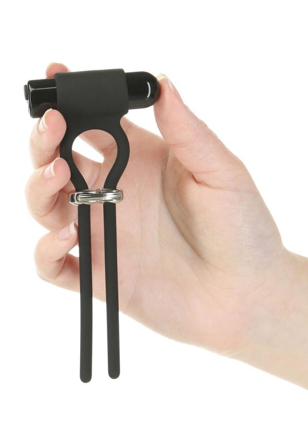 PowerBullet Bolo Bullet Silicone Rechargeable Cock Tie - Black/Silver