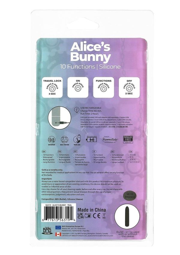 PowerBullet Alice`s Bunny Silicone Rechargeable Rabbit Vibrator- Teal