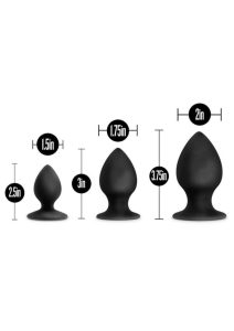Anal Adventures Platinum Silicone Anal Stout Anal Plug Kit (Set of 3) - Black