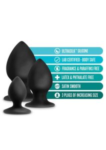 Anal Adventures Platinum Silicone Anal Stout Anal Plug Kit (Set of 3) - Black