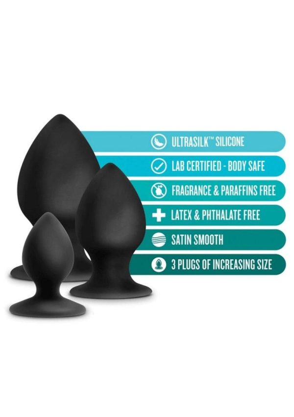 Anal Adventures Platinum Silicone Anal Stout Anal Plug Kit (Set of 3) - Black