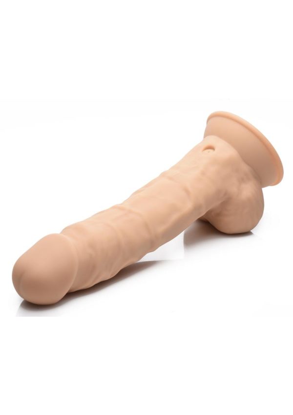Fleshstixxx Silicone Rechargeable Vibrating Dong with Balls 8in - Caramel