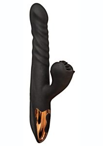 Princess Silicone Rechargeable Heat-Up Spinning Thrusting Rabbit Vibrator - Black