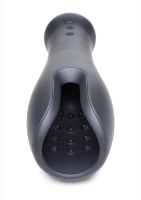 Trinity Men 10X Vibrating Silicone Rechargeable Stroker - Black