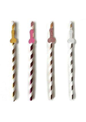 Glitterati Penis Party Tall Celebration Straws (8 Pack) - Assorted Colors