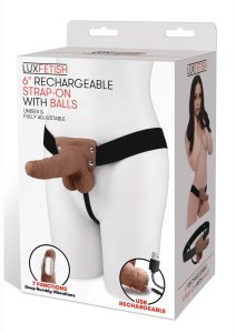 Lux Fetish Rechargeable Strap-on with Balls 6in - Caramel