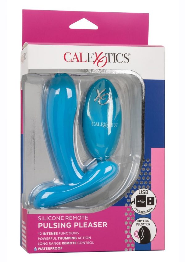 Silicone Pulsing Pleaser Rechargeable Vibrator with Remote Control - Blue