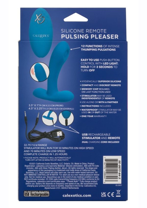 Silicone Pulsing Pleaser Rechargeable Vibrator with Remote Control - Blue