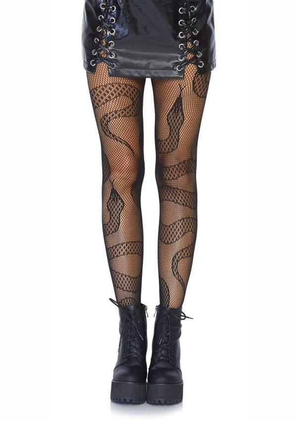 Leg Avenue Snake Net Tights - OS - Black