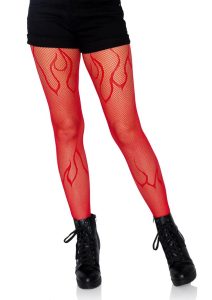 Leg Avenue Flame Net Tights - OS - Red