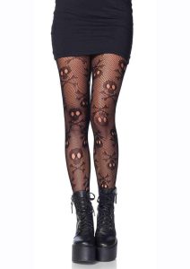 Leg Avenue Pirate Booty Skull Net Pantyhose - OS - Black