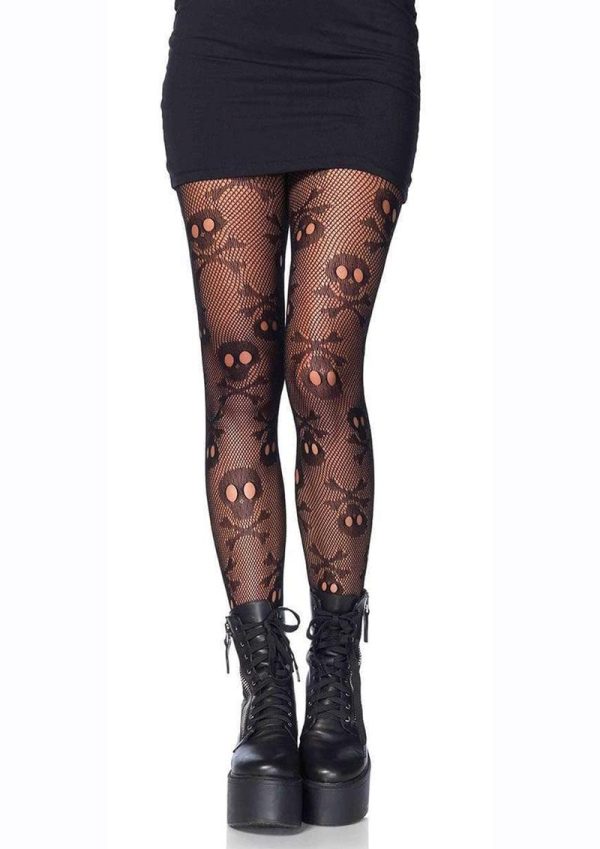 Leg Avenue Pirate Booty Skull Net Pantyhose - OS - Black