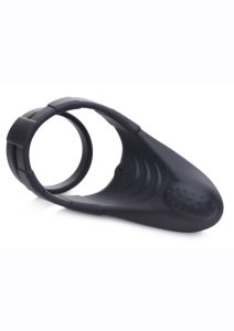 Trinity Men 10X Rechargeable Silicone Cock Ring with Vibrating Taint Stimulator - Black