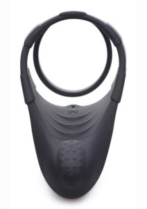 Trinity Men 10X Rechargeable Silicone Cock Ring with Vibrating Taint Stimulator - Black