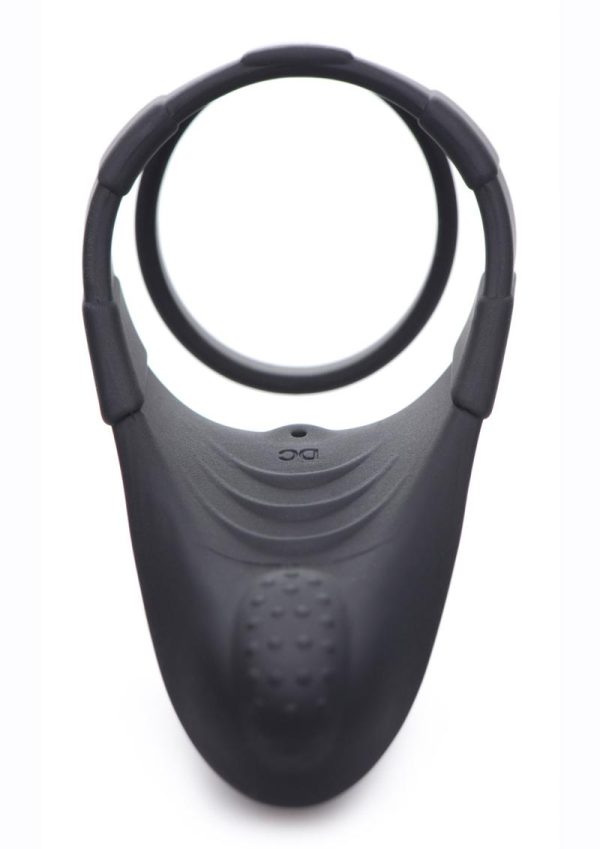 Trinity Men 10X Rechargeable Silicone Cock Ring with Vibrating Taint Stimulator - Black