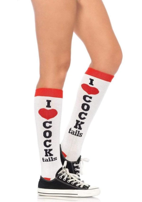 Leg Avenue Cocktails Knee Socks - OS - White/Red
