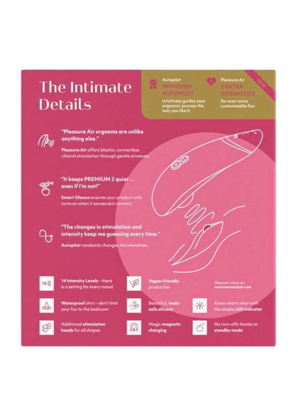 Womanizer Premium 2 Rechargeable Silicone Clitoral Stimulator - Raspberry