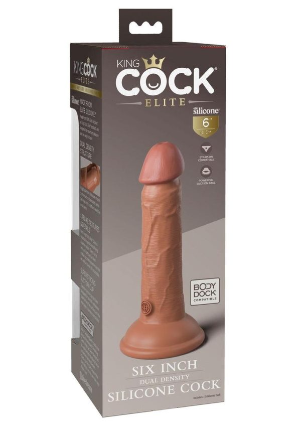 King Cock Elite Dual Density Silicone Dildo 6in - Caramel