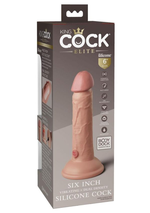 King Cock Elite Dual Density Vibrating Rechargeable Silicone Dildo 6in - Vanilla