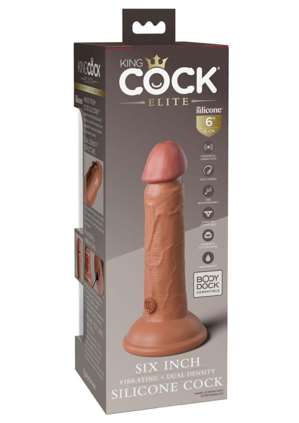 King Cock Elite Dual Density Vibrating Rechargeable Silicone Dildo 6in - Caramel