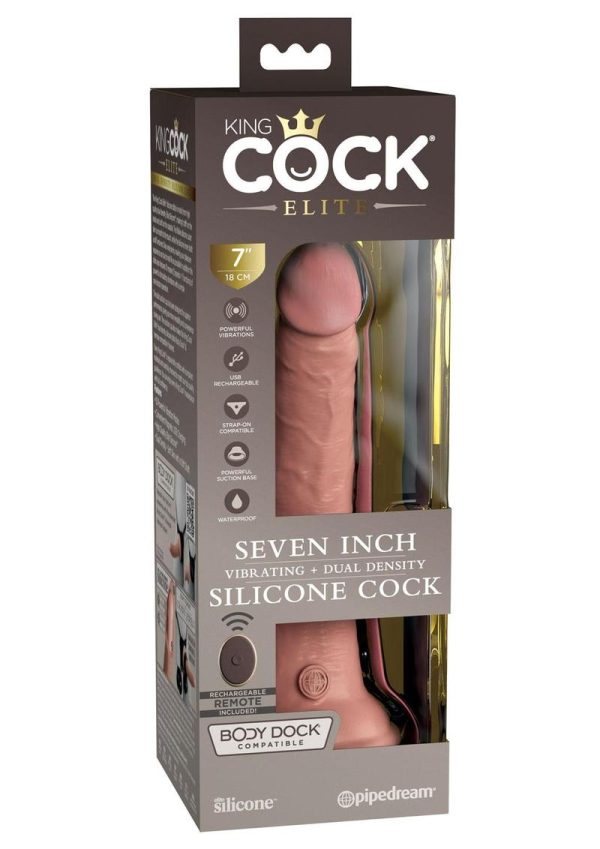 King Cock Elite Dual Density Vibrating Rechargeable Silicone Dildo with Remote Control 7in - Vanilla