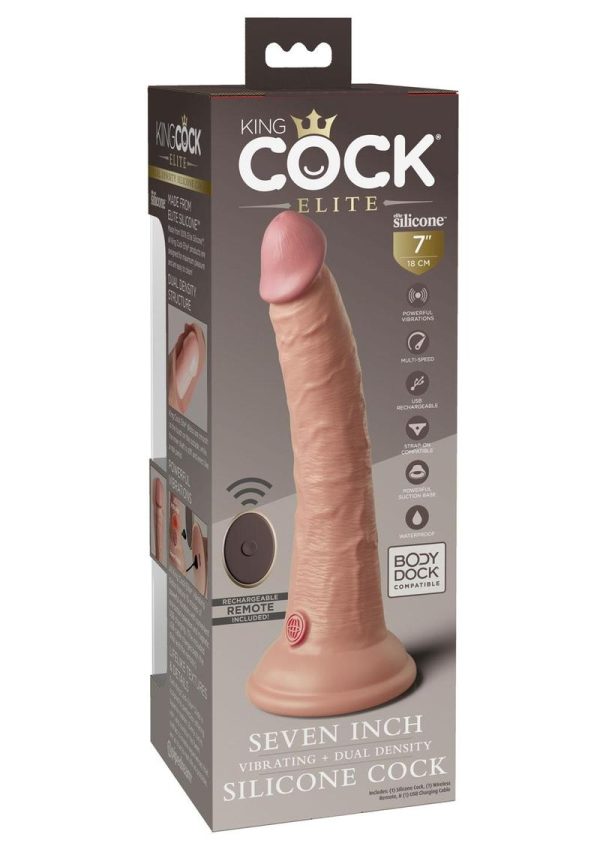 King Cock Elite Dual Density Vibrating Rechargeable Silicone Dildo with Remote Control 7in - Vanilla