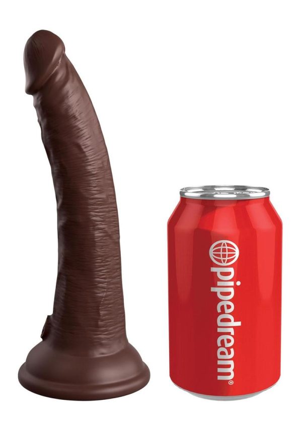 King Cock Elite Dual Density Vibrating Rechargeable Silicone Dildo with Remote Control 7in - Chocolate
