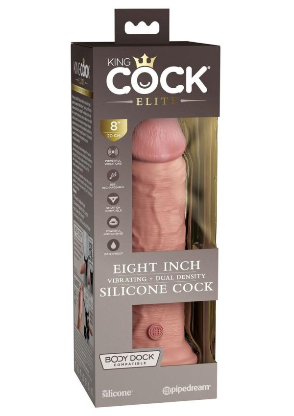 King Cock Elite Dual Density Vibrating Rechargeable Silicone Dildo with Remote Control 8in - Vanilla