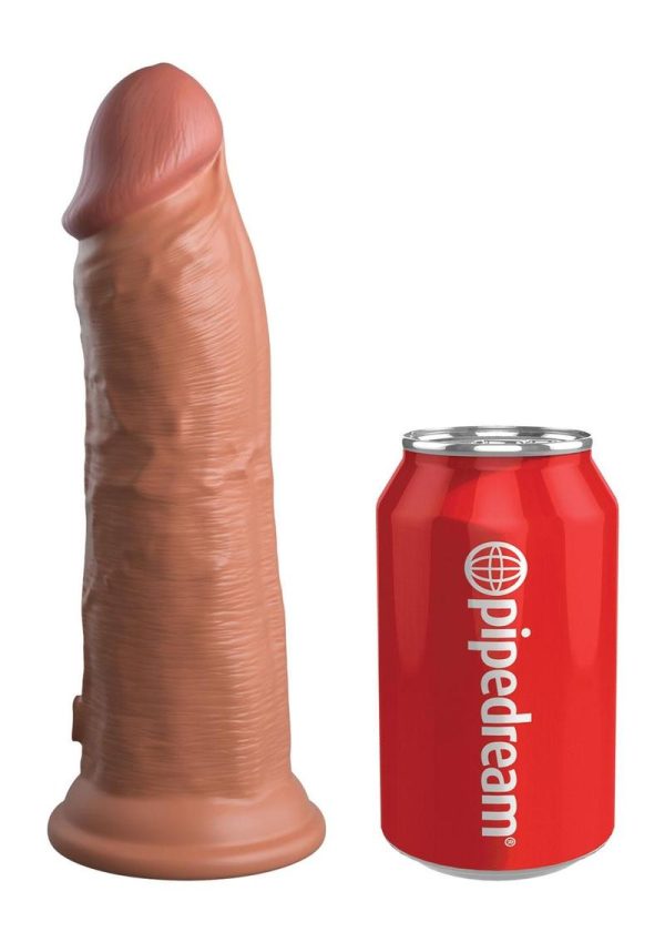 King Cock Elite Dual Density Vibrating Rechargeable Silicone Dildo with Remote Control 8in - Caramel