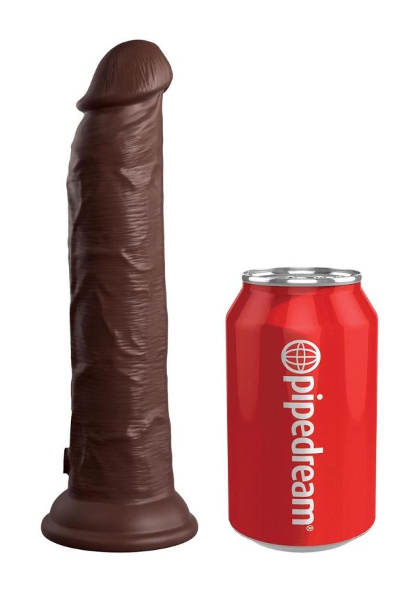 King Cock Elite Dual Density Vibrating Rechargeable Silicone Dildo with Remote Control 9in - Chocolate