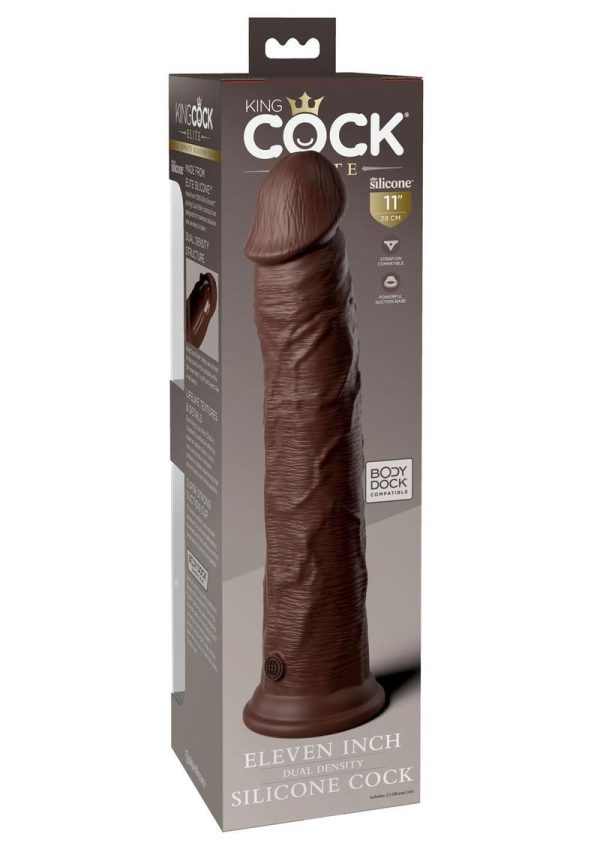 King Cock Elite Dual Density Silicone Dildo 11in - Chocolate