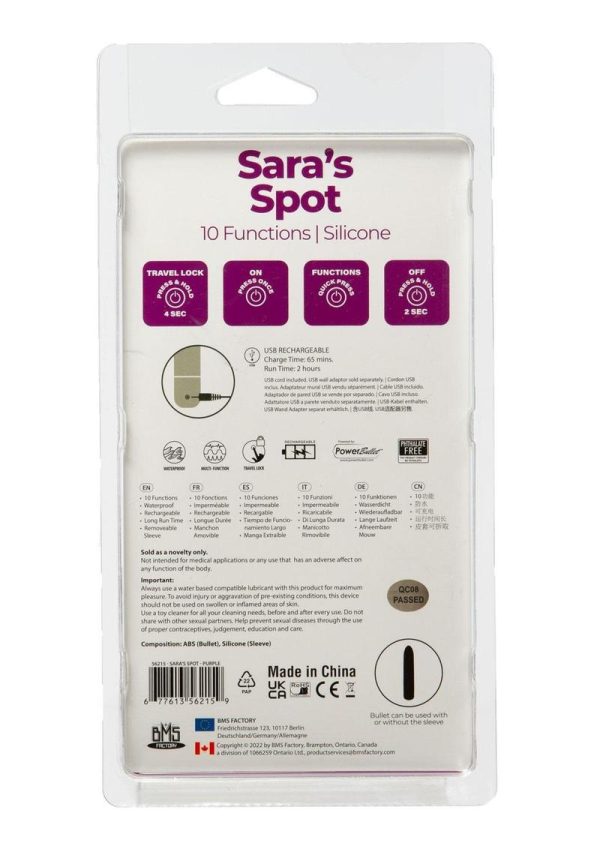 PowerBullet Sara`s Spot 10 Function Rechargeable Silicone Vibrating Bullet - Purple