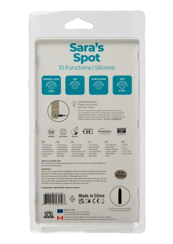 PowerBullet Sara`s Spot 10 Function Rechargeable Silicone Vibrating Bullet - Teal