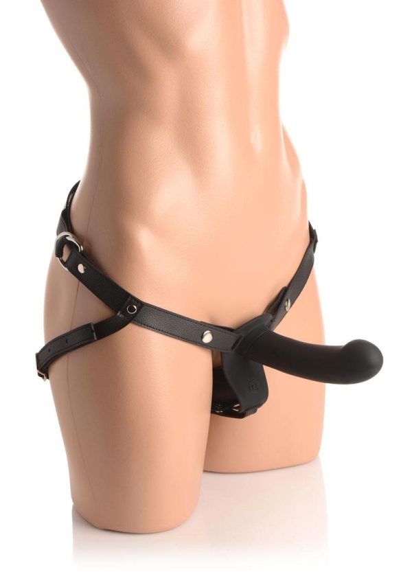 Strap U 28x Rechargeable Silicone 28X Double Dildo with Harness and Remote Control - Black