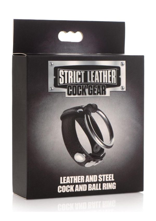 Cock Gear Leather and Steel Cock and Ball Ring - Black