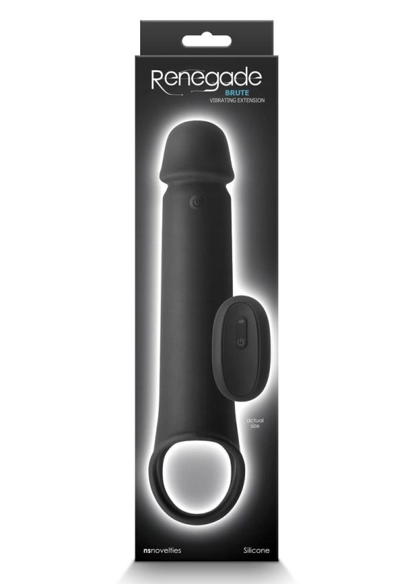 Renegade Brute Rechargeable Silicone Vibrating Penis Extension with Remote Control - Black
