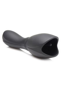 Trinity Men 10X Vibrating Rechargeable Silicone Penis Head Teaser with Urethral Sounds - Black