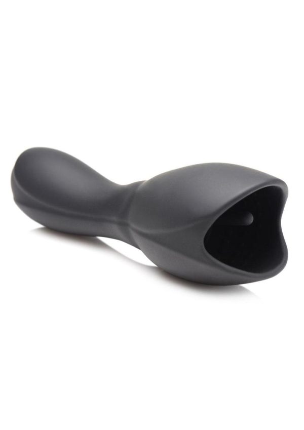 Trinity Men 10X Vibrating Rechargeable Silicone Penis Head Teaser with Urethral Sounds - Black