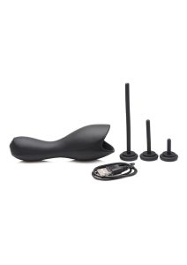 Trinity Men 10X Vibrating Rechargeable Silicone Penis Head Teaser with Urethral Sounds - Black
