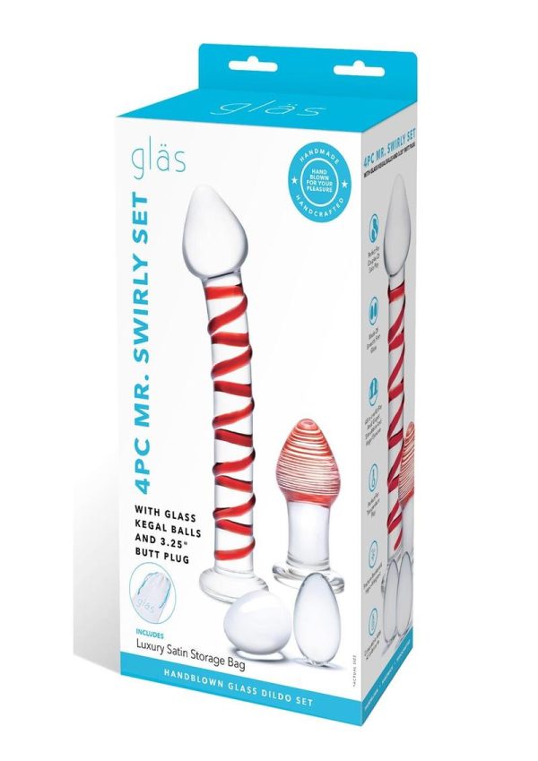 Glas Mr. Swirly Set with Glass Kegel Balls (4 piece) - Clear/Red