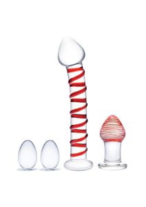 Glas Mr. Swirly Set with Glass Kegel Balls (4 piece) - Clear/Red
