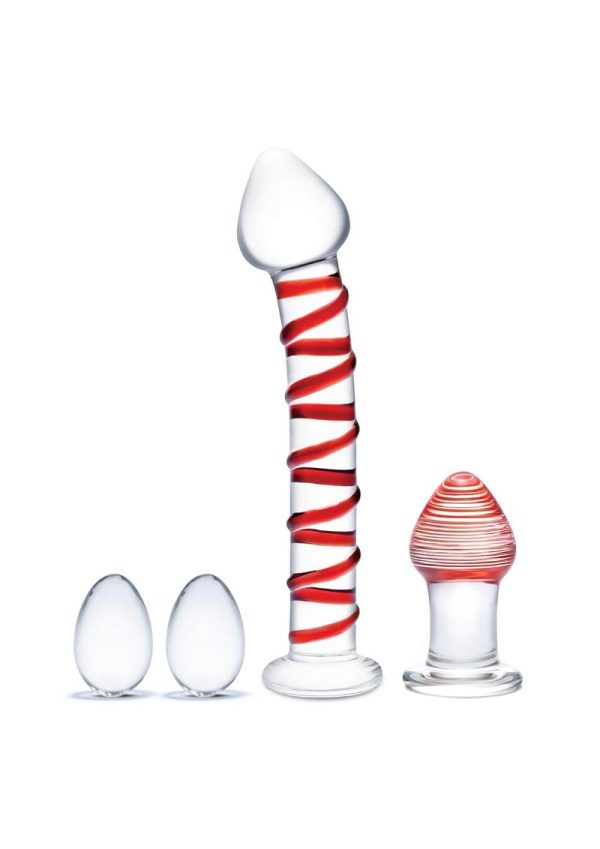 Glas Mr. Swirly Set with Glass Kegel Balls (4 piece) - Clear/Red
