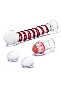Glas Mr. Swirly Set with Glass Kegel Balls (4 piece) - Clear/Red