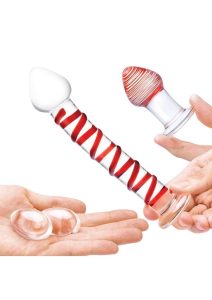 Glas Mr. Swirly Set with Glass Kegel Balls (4 piece) - Clear/Red