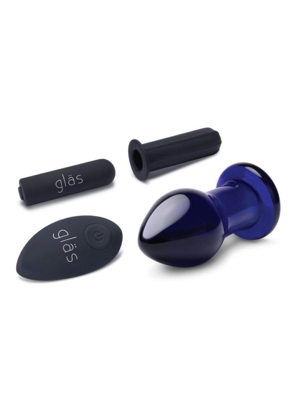 Glas RechargeableVibrating Glass Butt Plug with  Remote Control 3.5in - Blue